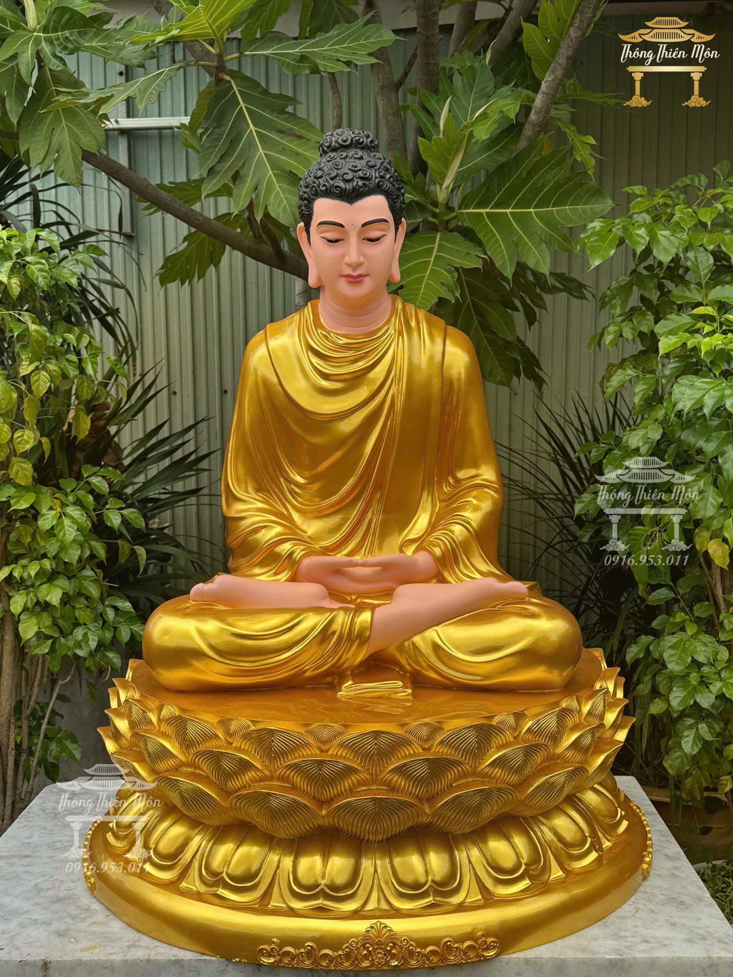 Tôn tượng Bổn Sư Thiền Định, Kích thước 100cm, Màu nhũ vàng