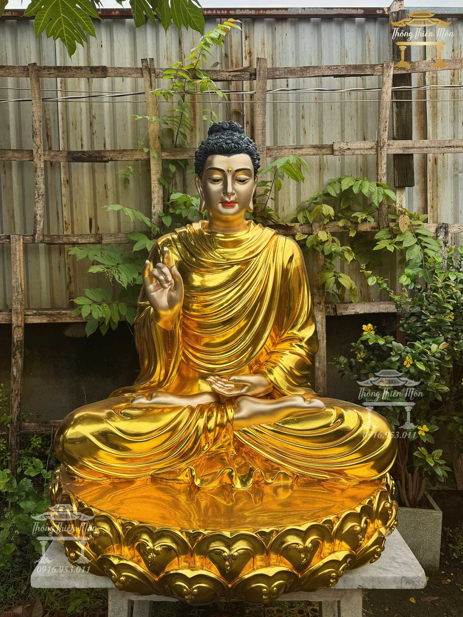 Tôn tượng Niêm Hoa Vi Tiếu Đế Sen, Mạ vàng, Kích thước 120cm