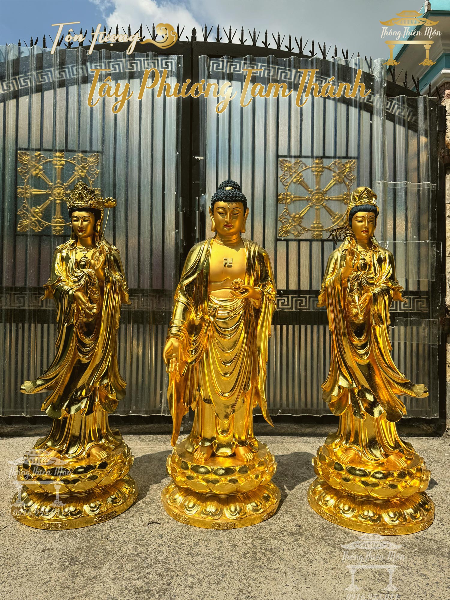 Tượng Tây Phương Tam Thánh, Kích thước 120cm, Mạ Vàng