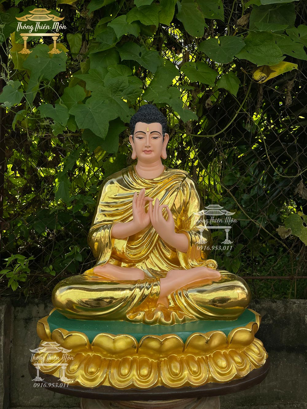 Tôn tượng Bổn sư Thích Ca Chuyển Pháp Luân, kích thước 70cm, mạ vàng