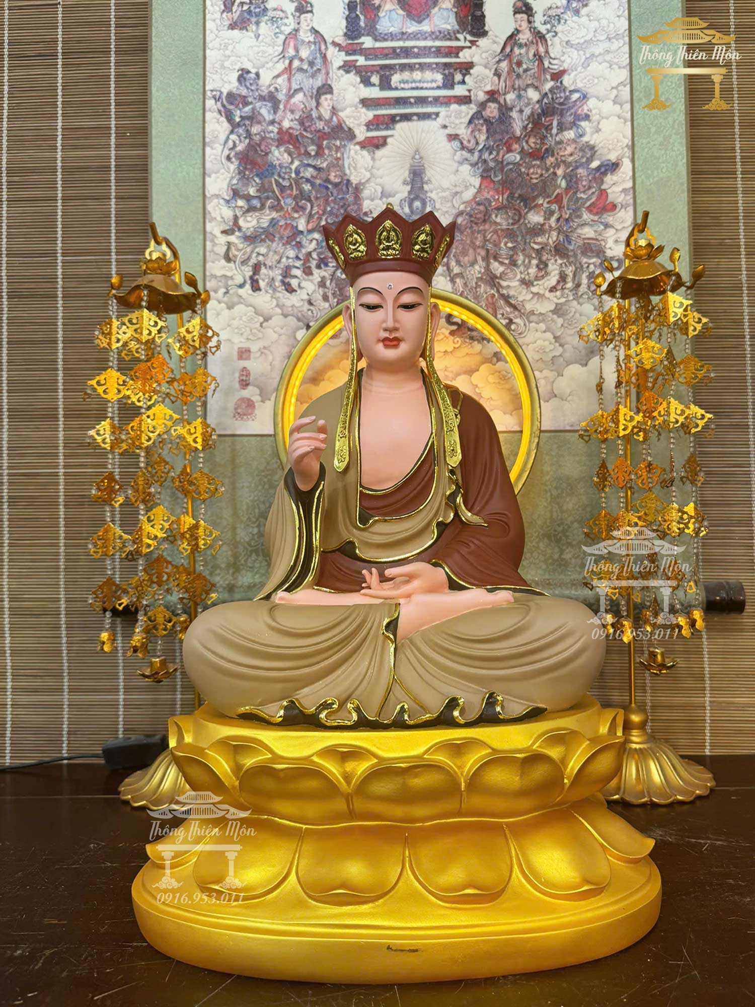 Tôn tượng Địa Tạng, Kích thước 45cm, Màu gốm nâu