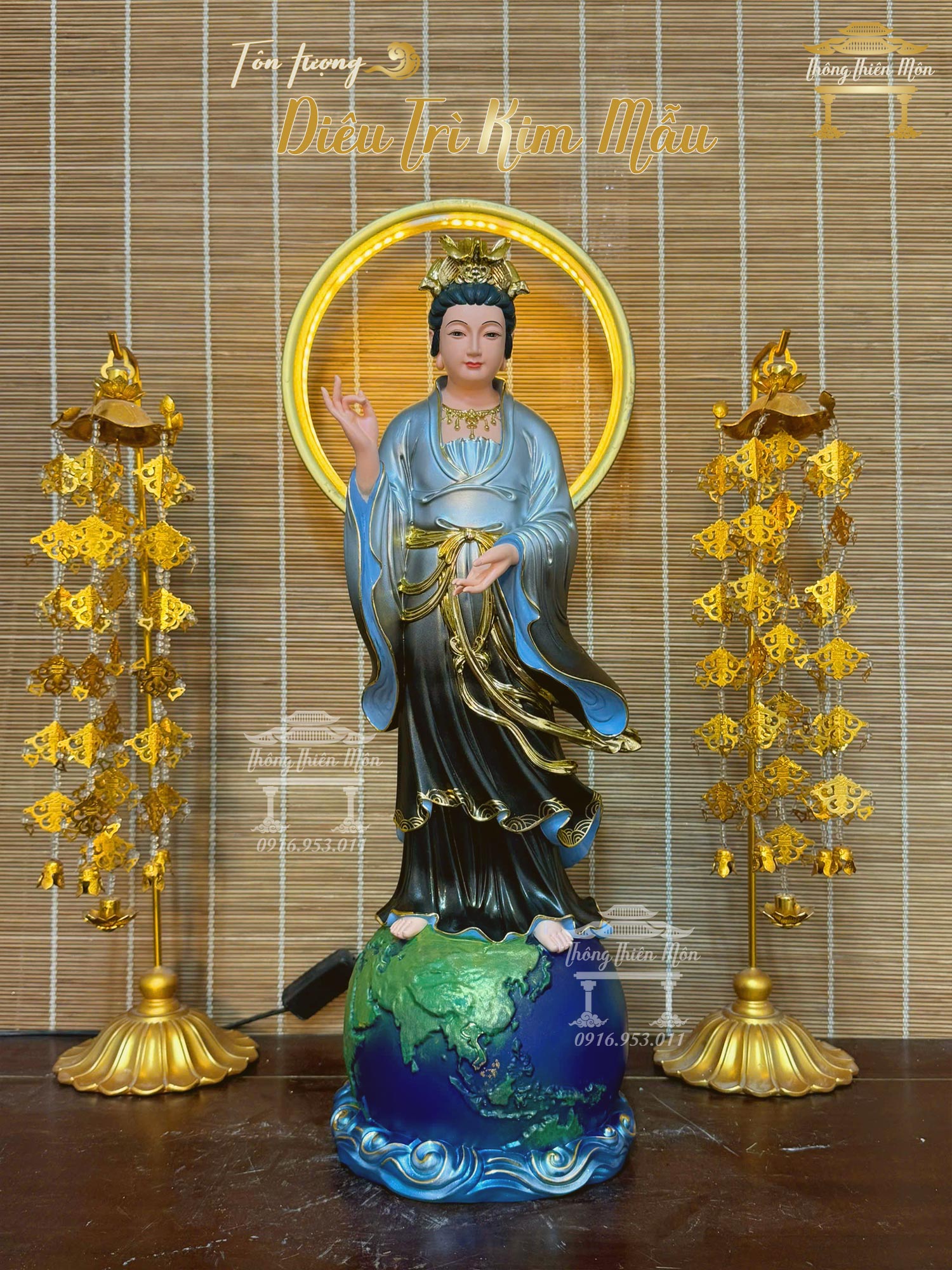 Tôn tượng Địa Mẫu dáng đứng, Kích thước 50cm, Phối đen bạc