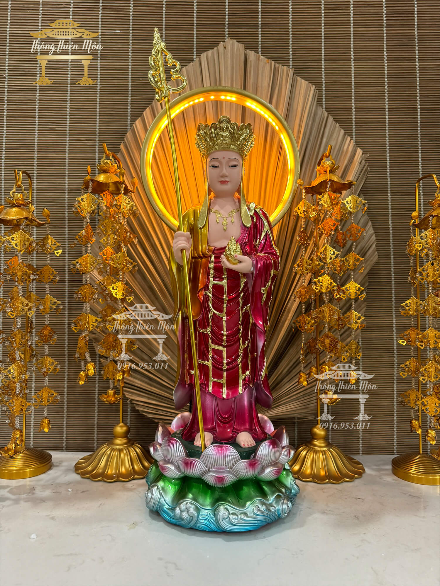 Tượng Địa Tạng Bồ Tát - 50cm - Dáng đứng - chi tiết mạ vàng