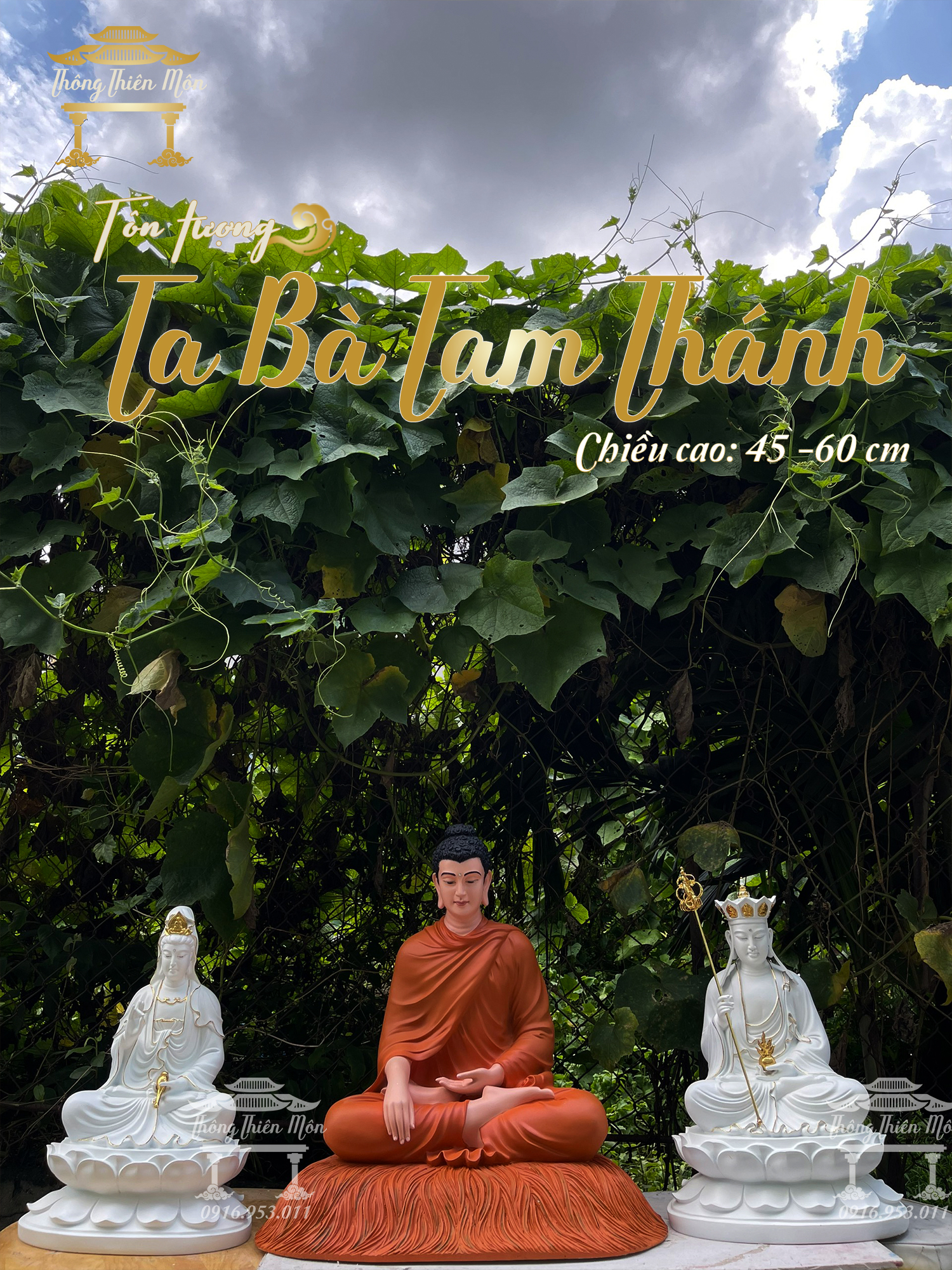 Tôn tượng Ta Bà Tam Thánh - Cao 45-60-45cm - Phối màu theo yêu cầu