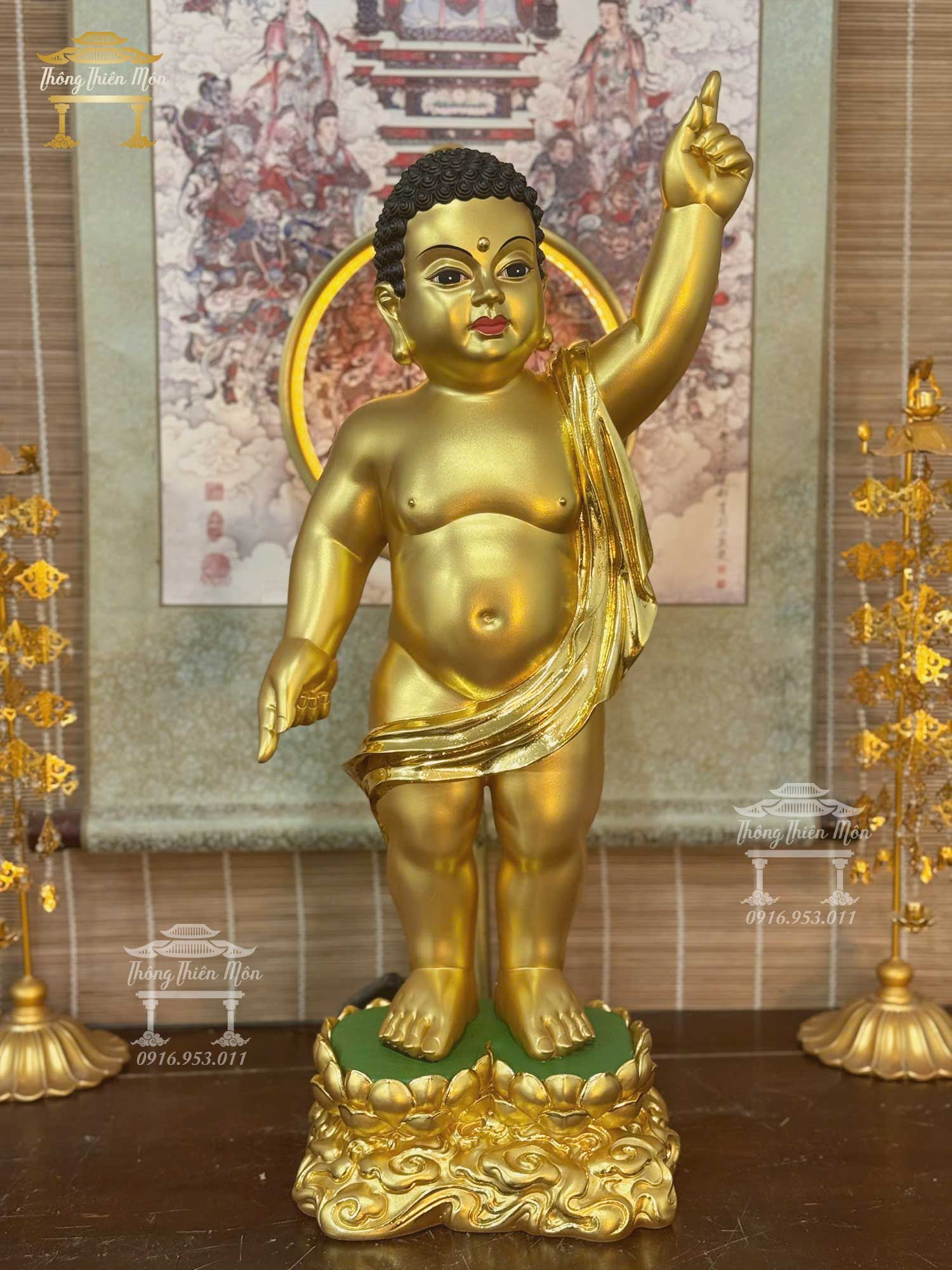 Tượng Phật Đản Sanh - Sơ Sinh, Kích thước 60cm, Mạ vàng
