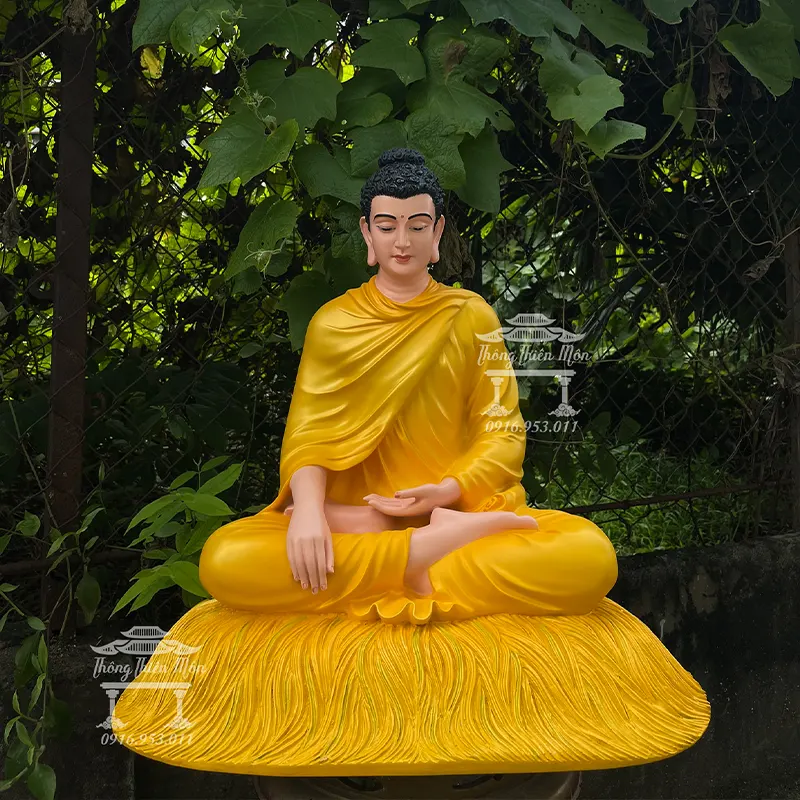 Tượng Bổn Sư Thích Ca Ấn Địa Xúc - Đế cỏ - 60cm - Màu vàng ánh kim