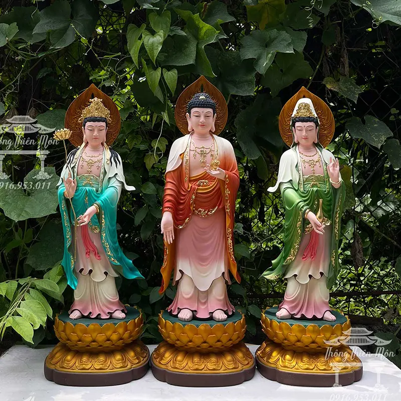 Tôn tượng Tây Phương Tam Thánh - Cao 70cm - Màu phối