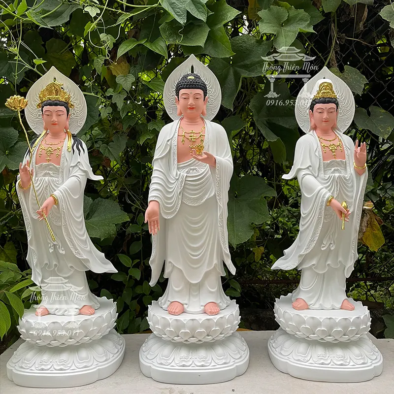 Tôn tượng Tây Phương Tam Thánh - Cao 70cm - Màu trắng ngọc trai