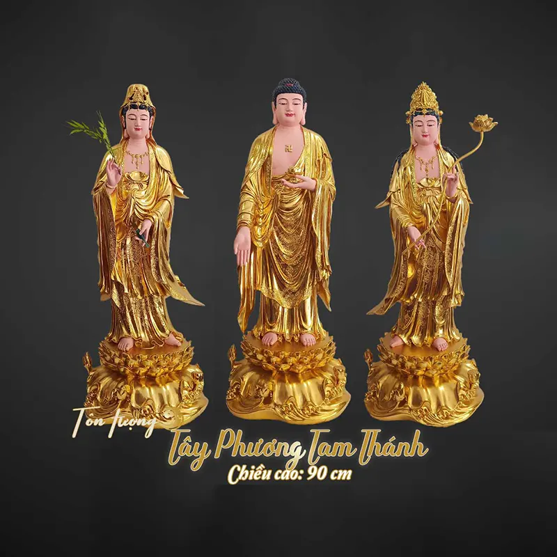 Tôn tượng Tây Phương Tam Thánh - Cao 90cm - Mạ vàng