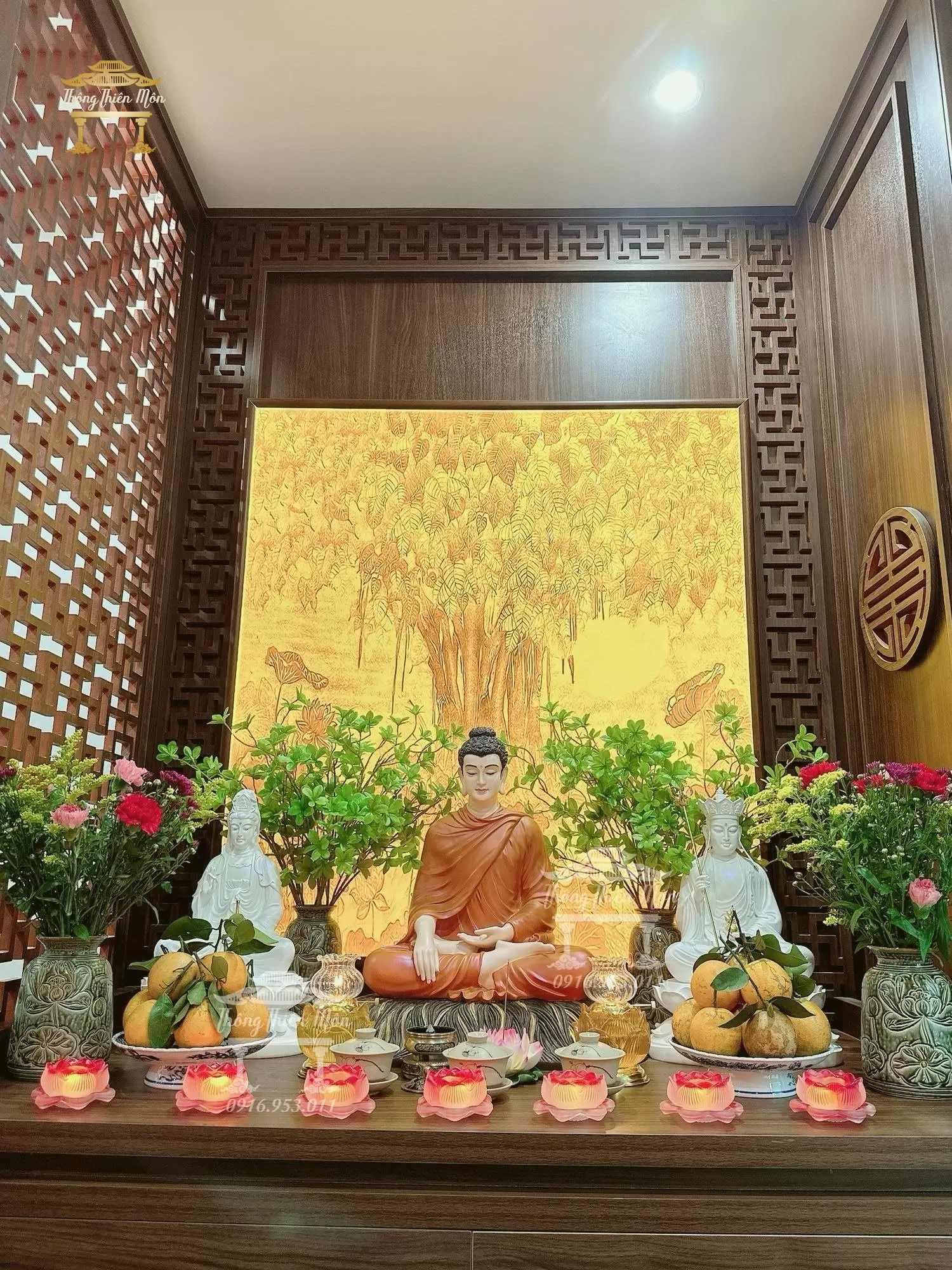 Tôn tượng Ta Bà Tam Thánh - Cao 45-60-45cm - Phối màu theo yêu cầu
