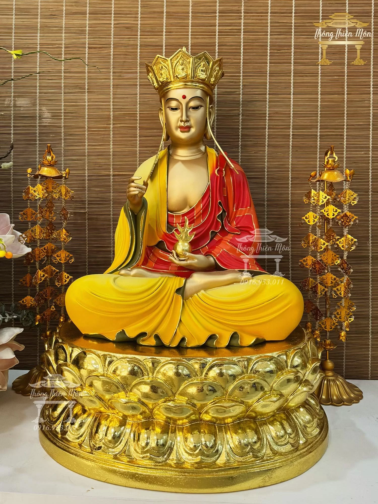 Tôn tượng Địa Tạng Vương Bồ Tát - Kích thước 70cm - Sơn khoáng kết hợp Mạ vàng