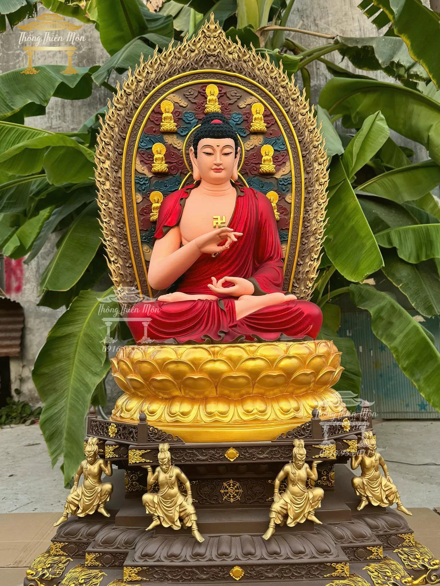Tôn tượng Thất Phật Dược Sư, Kích thước 115cm, Sơn phối màu