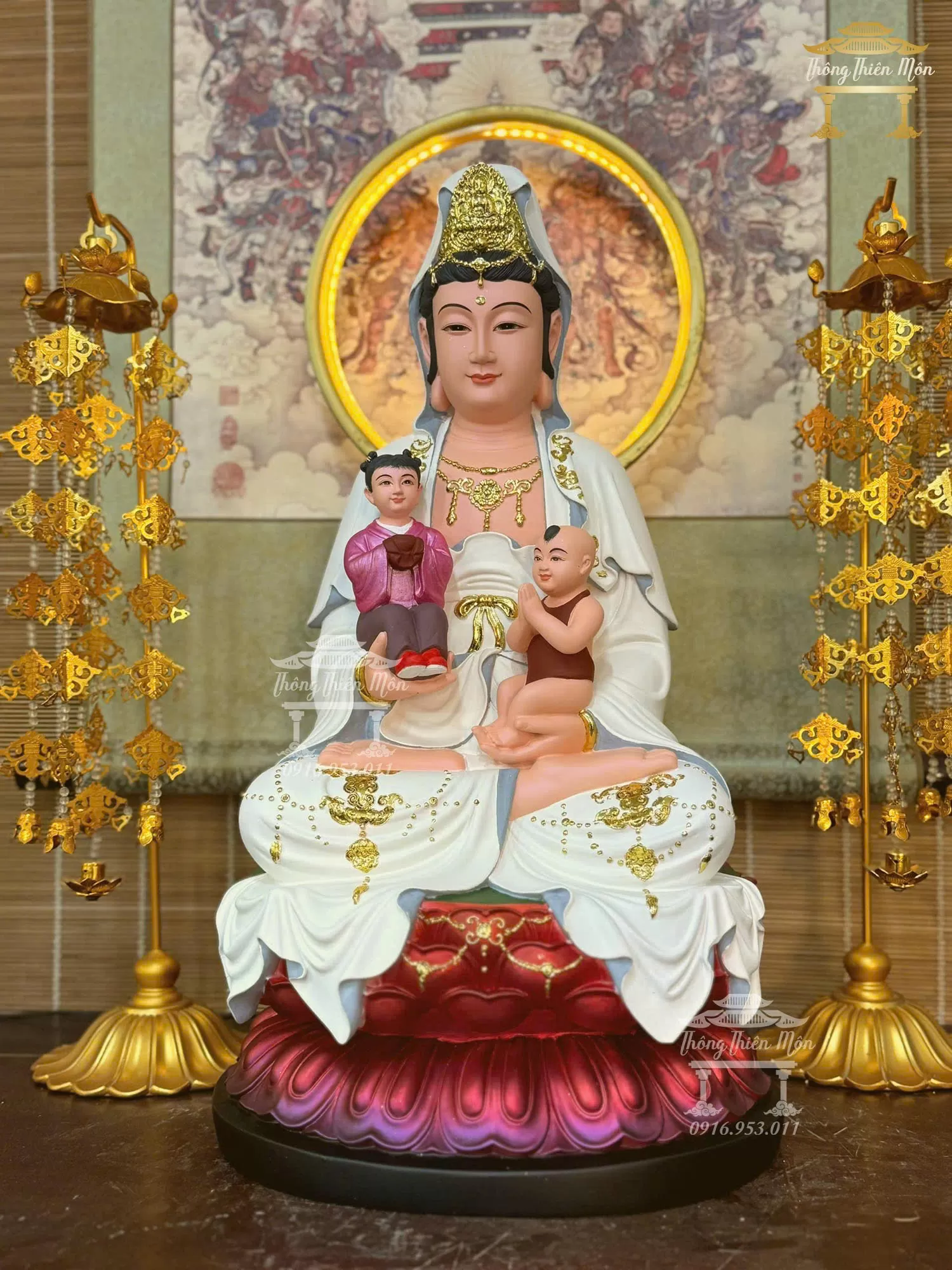 Tôn tượng Quan Âm Tống Tử, Kích thước 48cm, Màu trắng