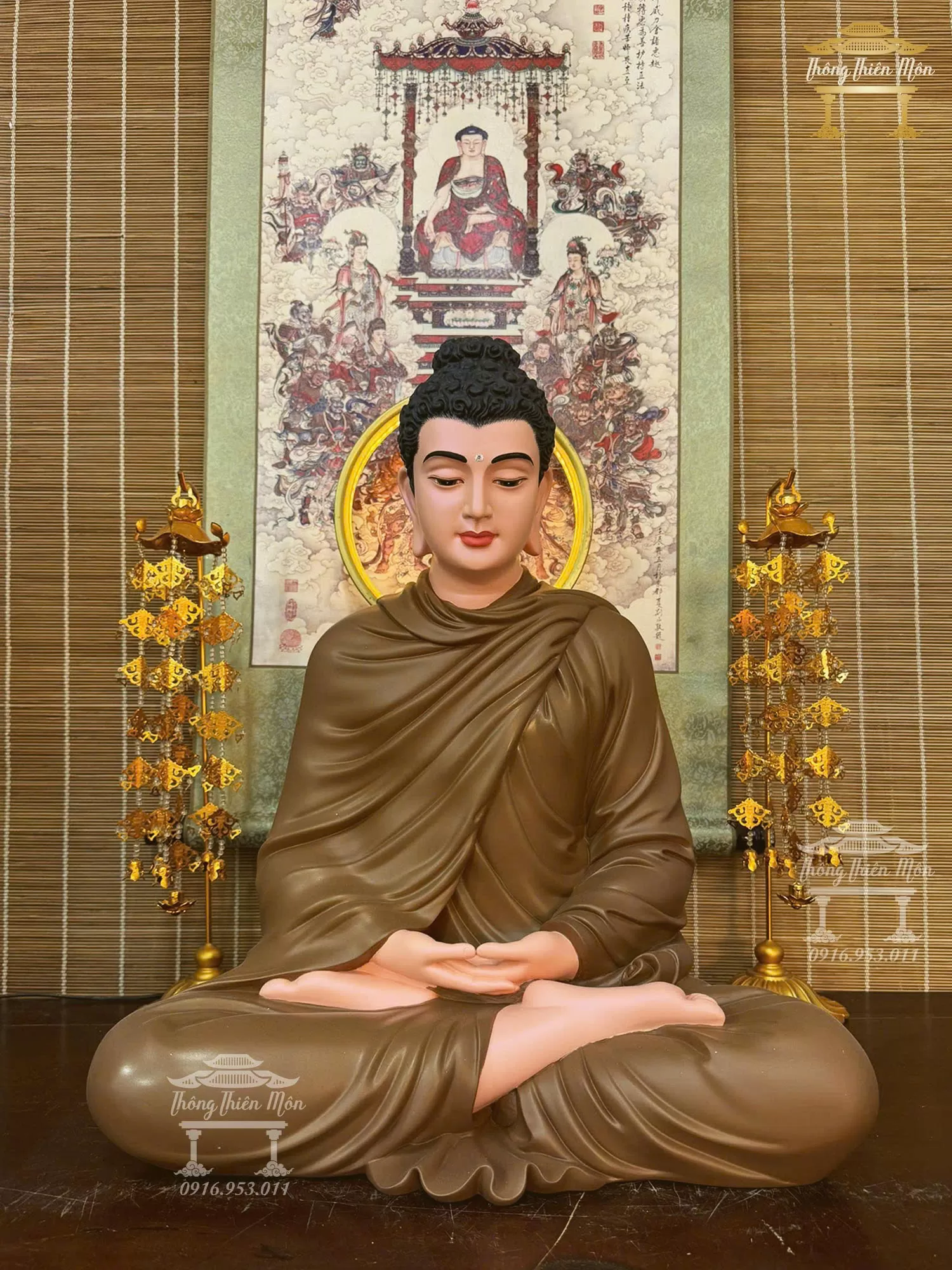 Kim thân (không đế) Bổn Sư Thiền Định, Màu nâu, Kích thước 60cm
