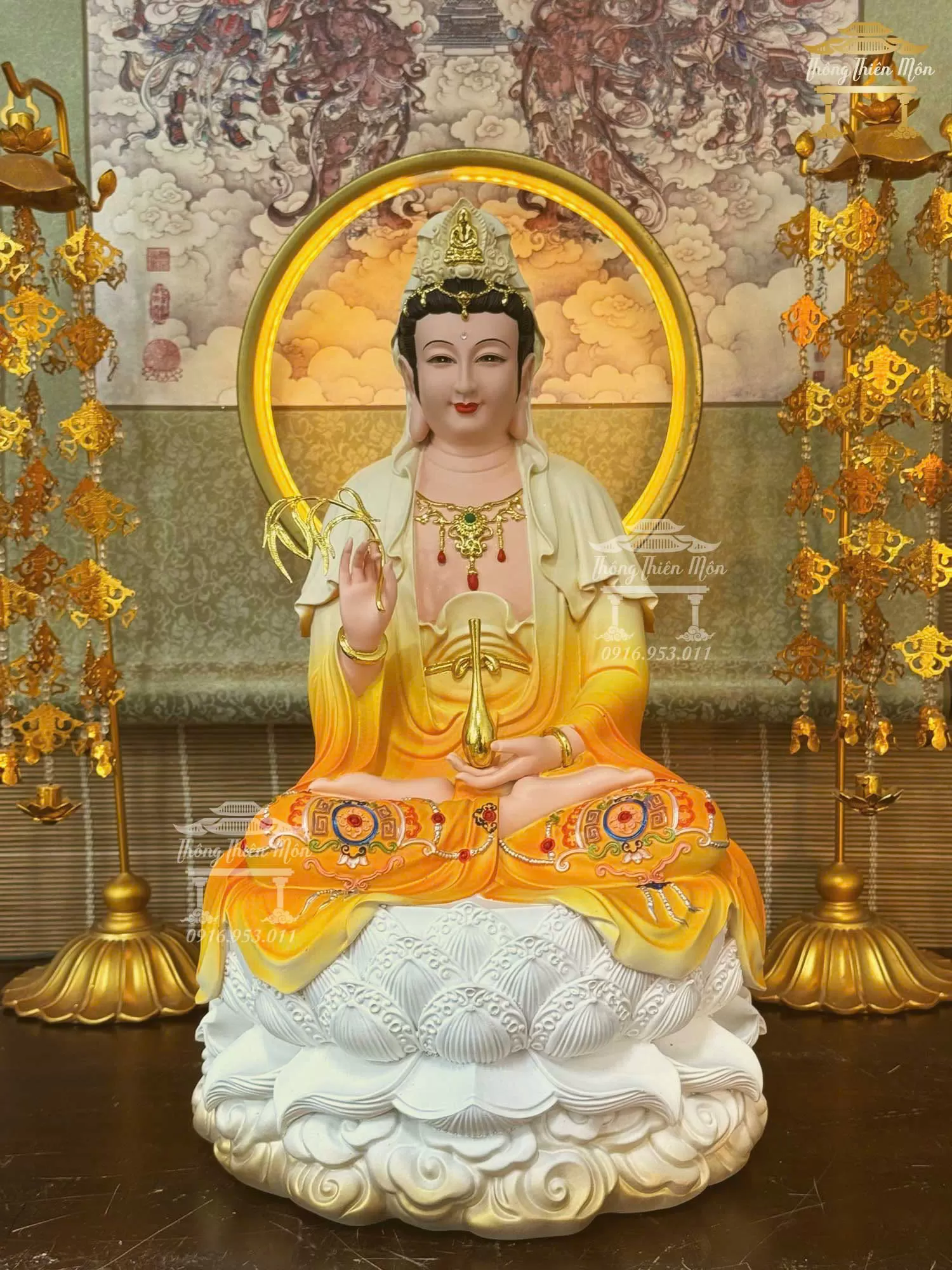 Tượng Quan Âm Bồ Tát, Kích thước 40cm, Phối vàng