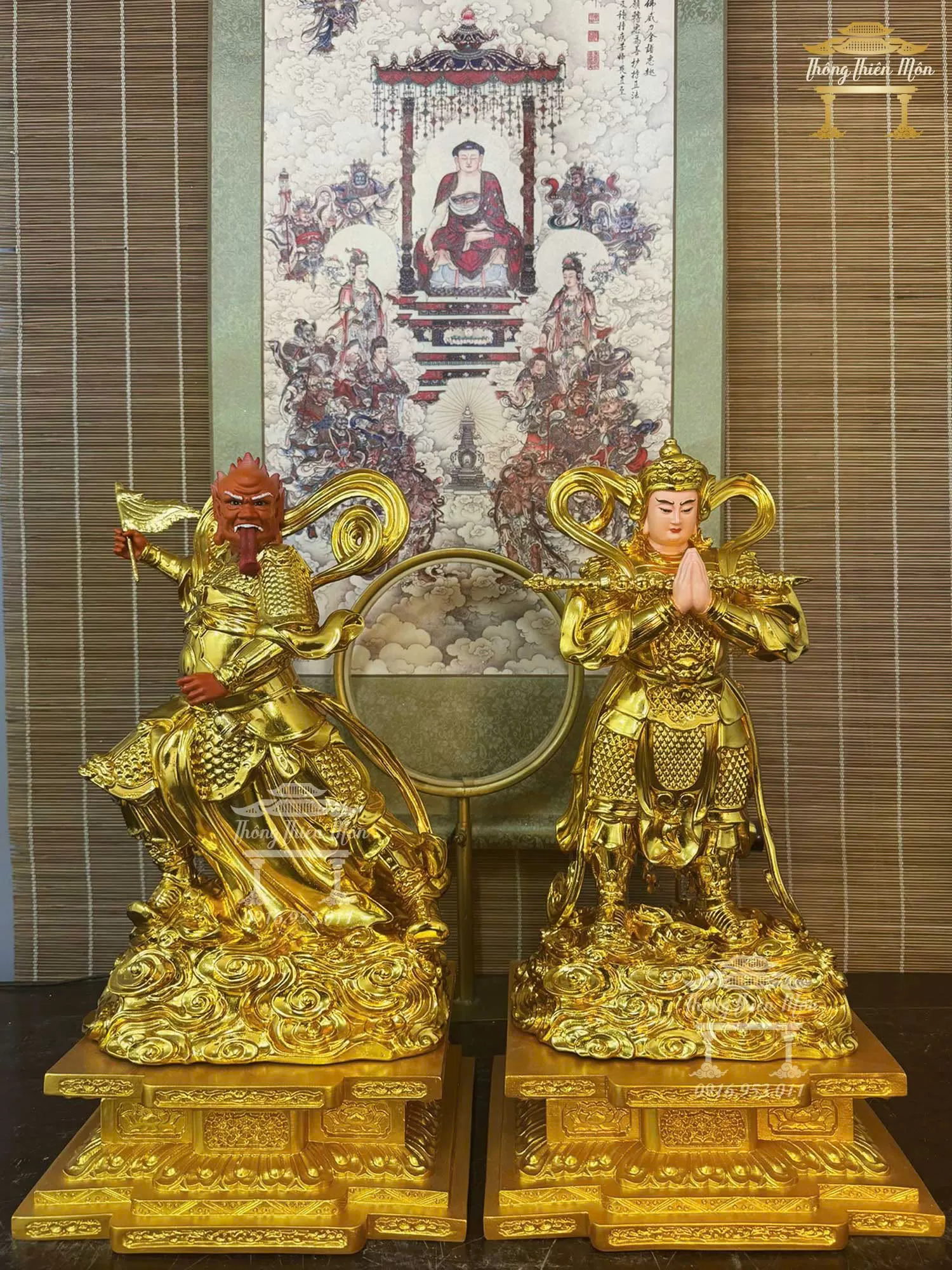 Tôn tượng Hộ Pháp - Tiêu Diện, Kích thước 50cm, Mạ vàng