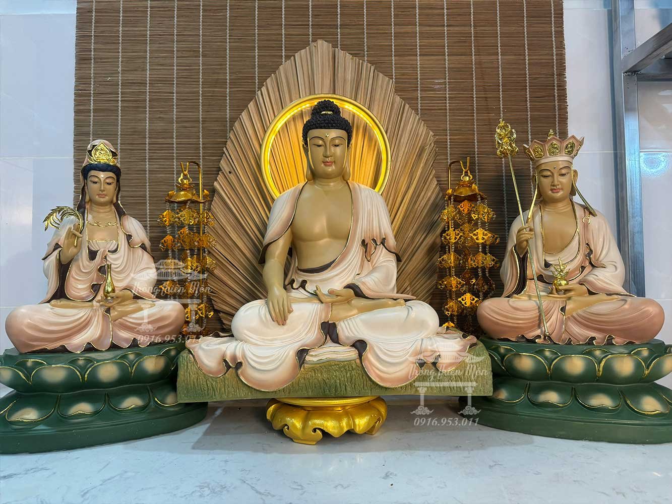 Tôn tượng Ta Bà Tam Thánh - 45cm - Sơn phối màu theo yêu cầu