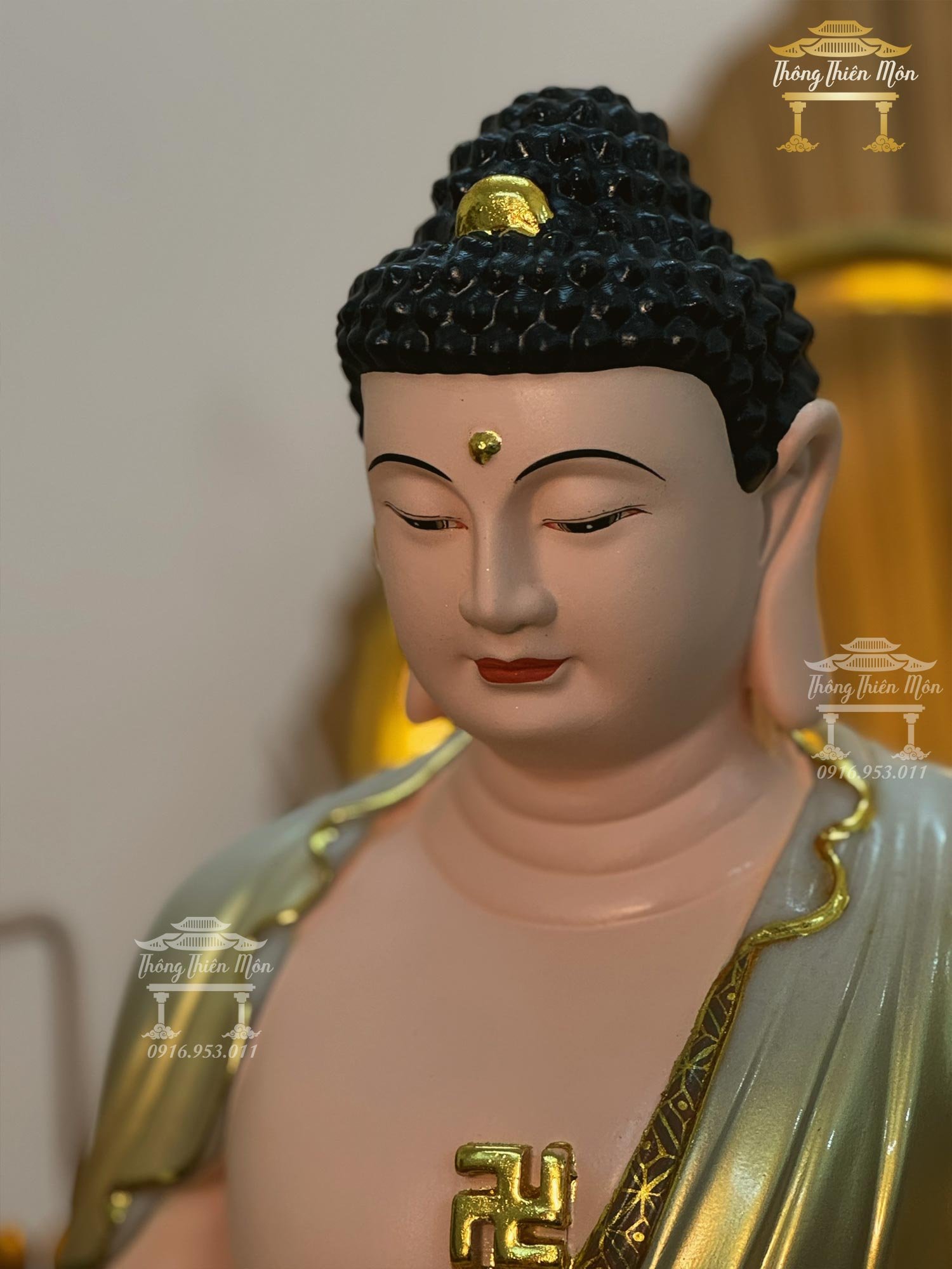 Tôn tượng Dược Sư Lưu Ly, Kích thước 60cm, Bột đá thạch anh Đài Loan cao cấp