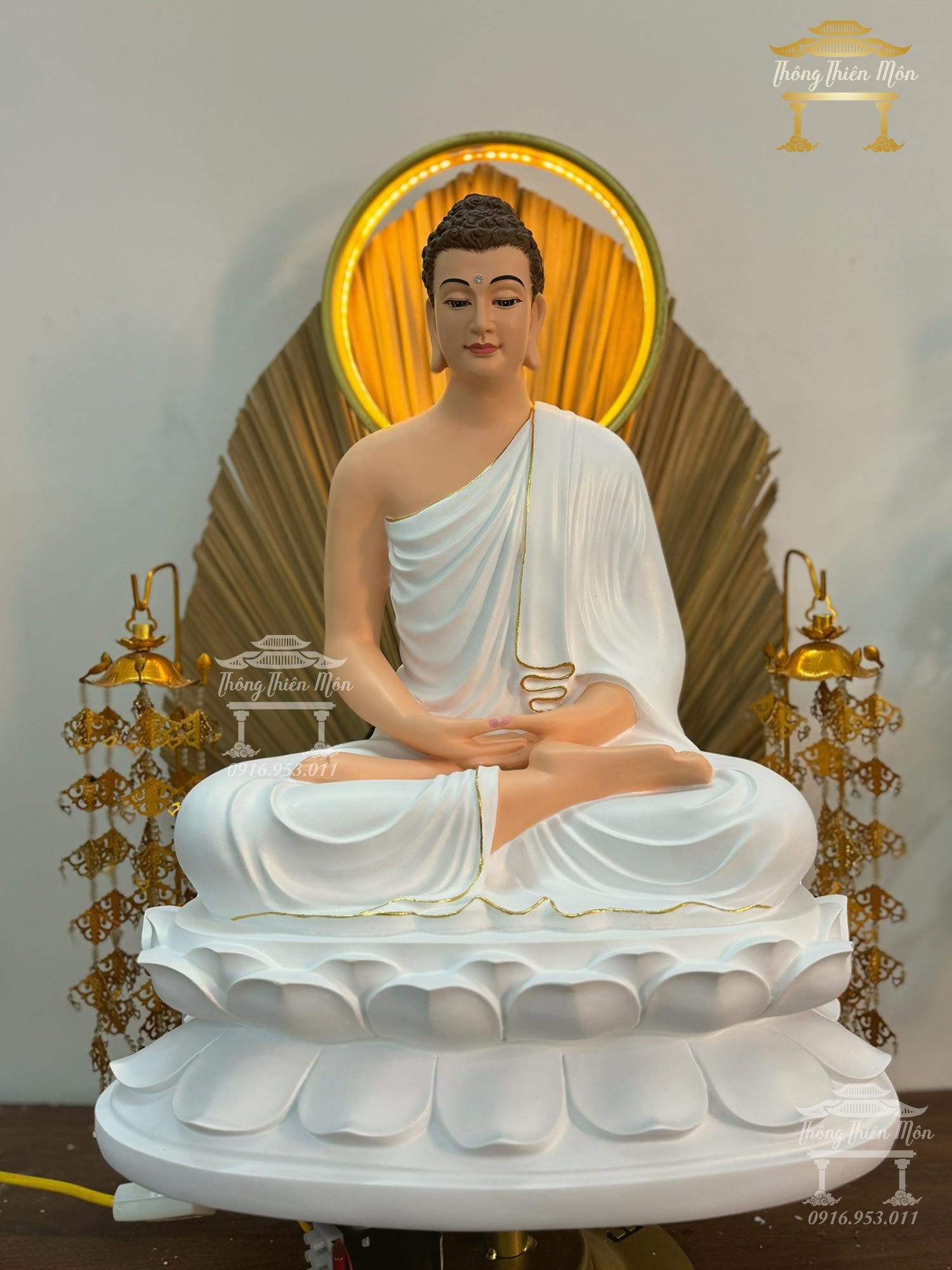 Tượng Bổn Sư Thiền Định, Kích thước 50cm, Sơn màu, Viền vàng