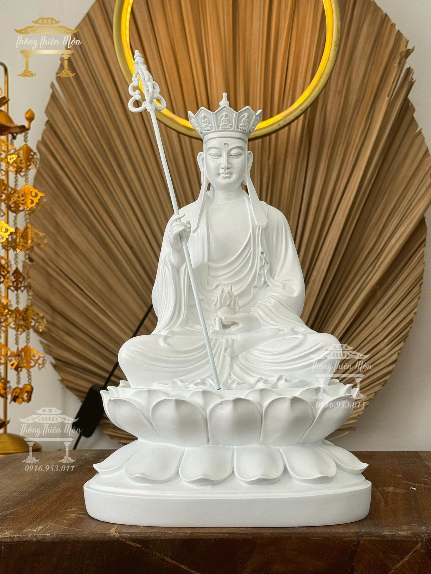 Tôn tượng Địa Tạng Bồ Tát - Kích thước 30cm - Đế sen - Màu trắng