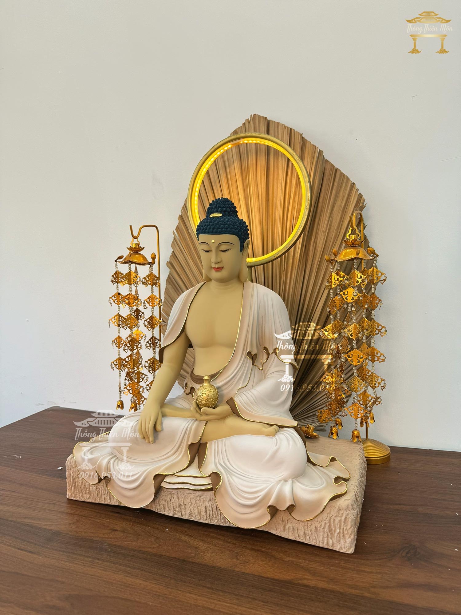 Tượng Phật Dược Sư  - Kích thước 45cm - Sơn khoáng, viền vàng