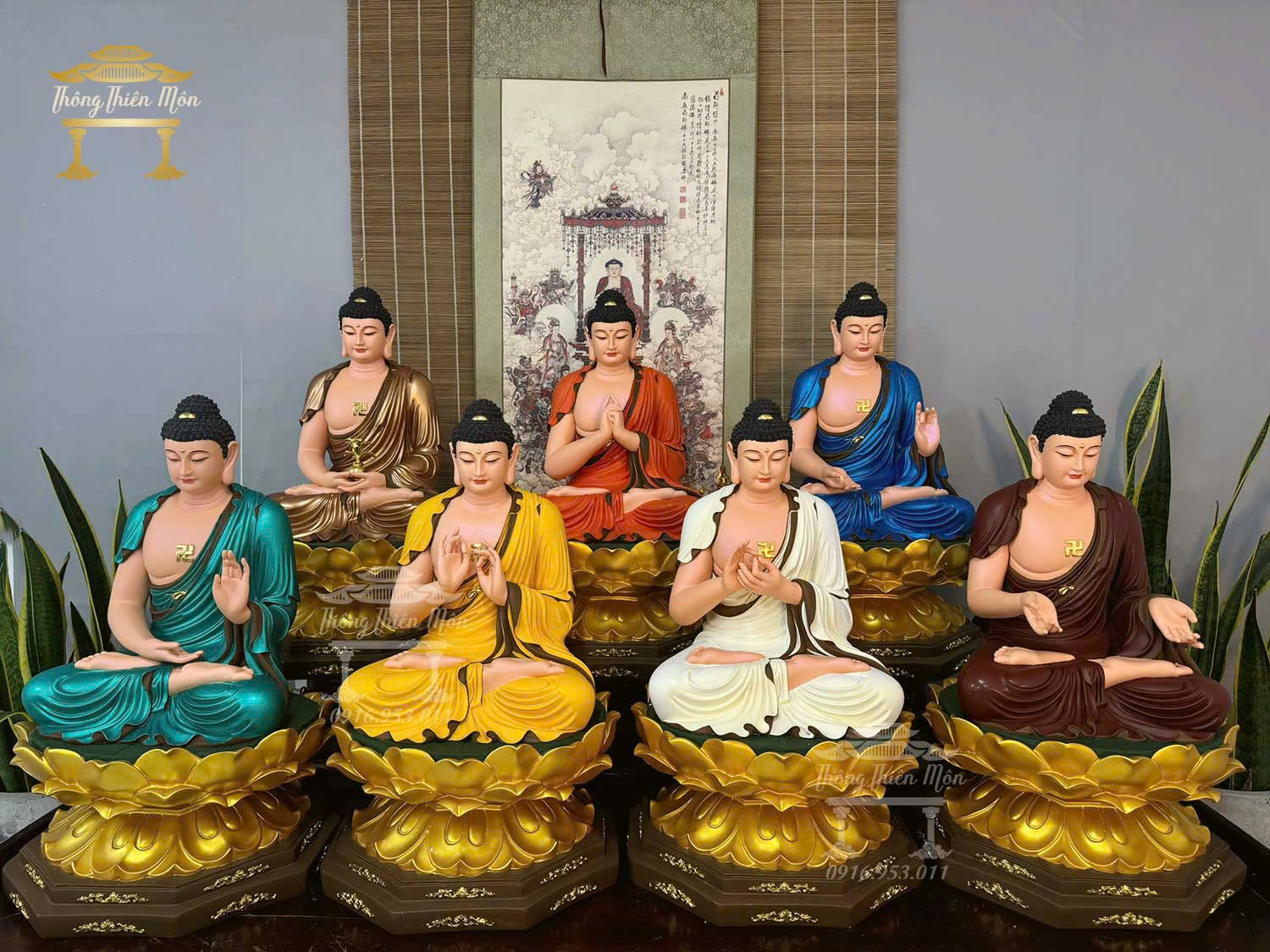 Tôn tượng Thất Phật Dược Sư, Phối 7 màu, Kích thước 60cm