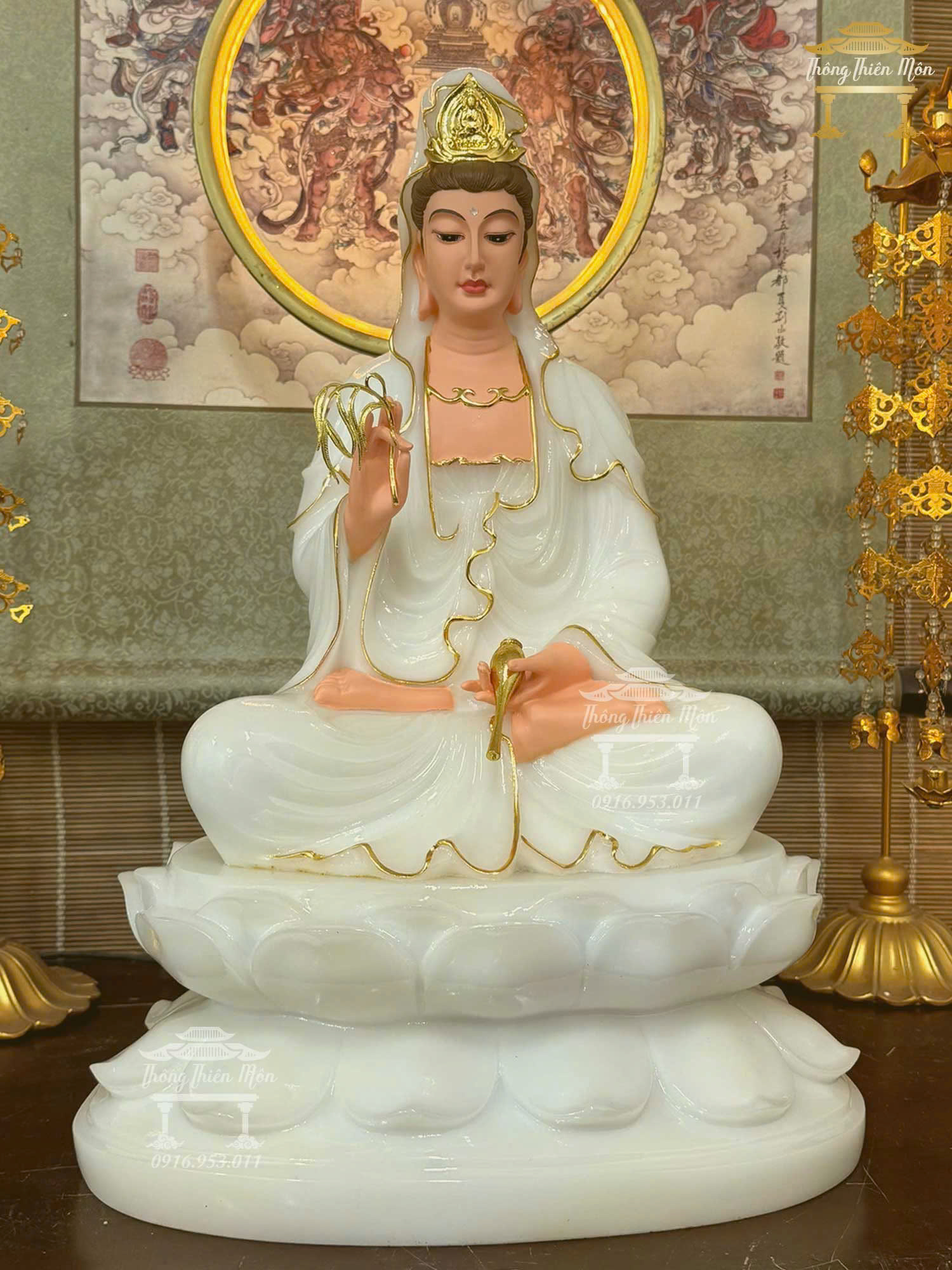 Tôn tượng Quan Âm Bồ Tát, Bột Bạch Ngọc, Kích thước 45cm