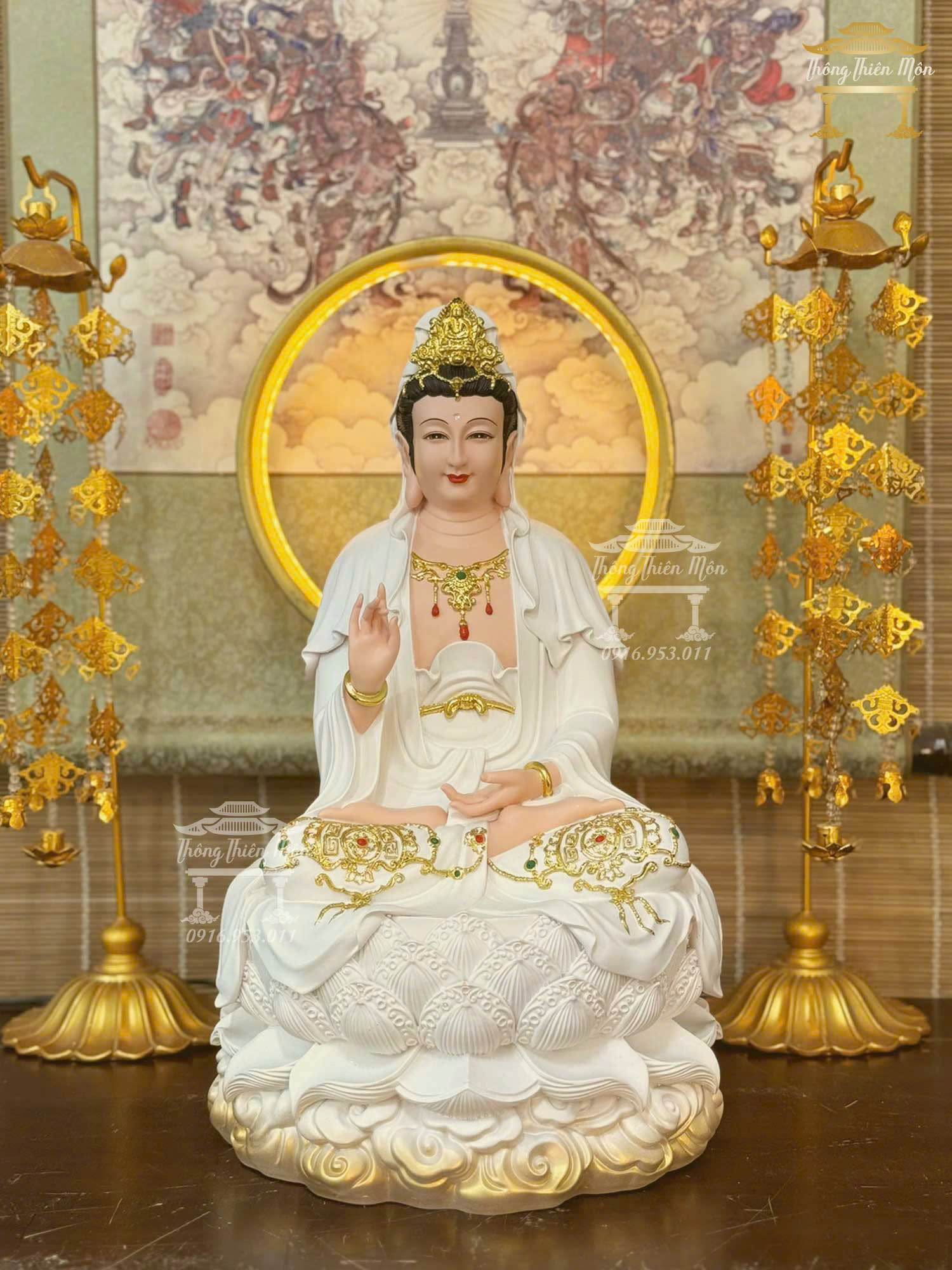 Tượng Quan Âm Bồ Tát, Kích thước 40cm, Màu trắng