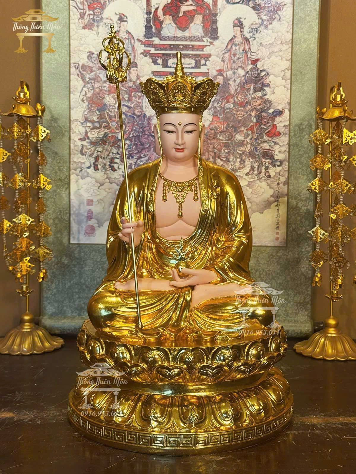 Tôn tượng Địa Tạng Bồ Tát, Kích thước 50cm, Mạ Vàng
