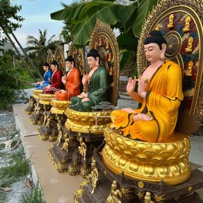 Tôn tượng Thất Phật Dược Sư, Kích thước 115cm, Sơn phối màu