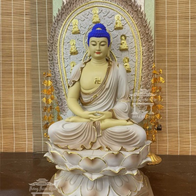 Tôn tượng A Di Đà, Kích thước 65cm, Sơn khoáng viền vàng