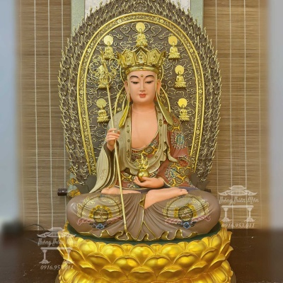 Tượng Địa Tạng Vương Bồ Tát, vẽ gấm thủ công, kích thước tổng thể 90cm