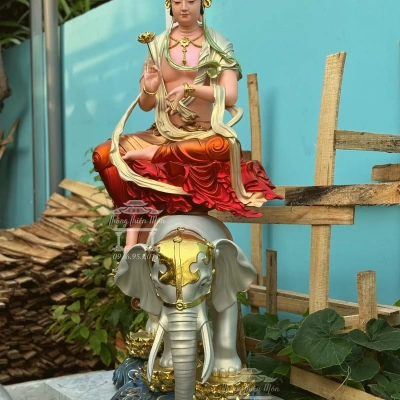 Tượng Văn Thù - Phổ Hiền Bồ Tát, Sơn khoáng phối màu, Kích thước 150cm