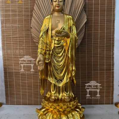 Tượng A Di Đà Phật cao 90cm - Mạ vàng, da giả đồng, dáng đứng