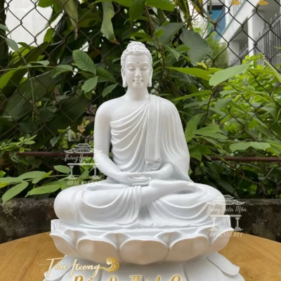 Tượng Bổn Sư Thích Ca Thiền Định  - 32cm - Màu trắng