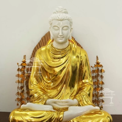 Kim Thân Tượng Bổn Sư Thiền Định, chất liệu Bạch Ngọc, kích thước 75cm
