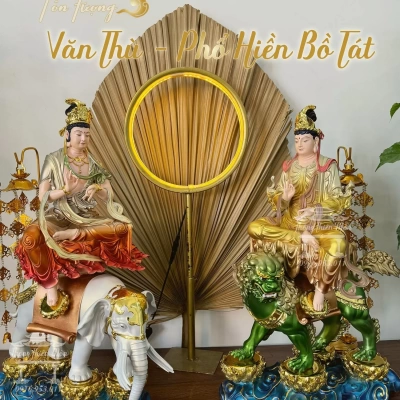 Tôn tượng Văn Thù - Phổ Hiền Bồ Tát - 50cm - Phối màu theo yêu cầu