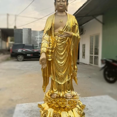 Tôn tượng A Di Đà - 90cm - Mạ vàng, da giả đồng
