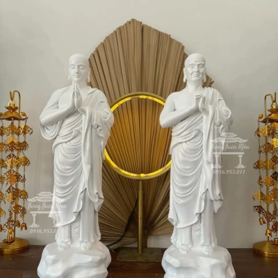Tôn tượng Nhị vị Tôn Giả A Nan - Ca Diếp, Kích thước 50cm, Màu trắng ngọc trai