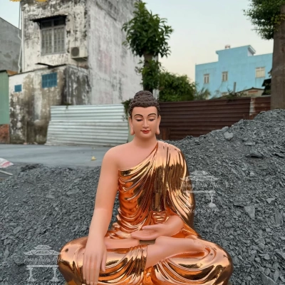 Tôn tượng Bổn sư Ấn Địa Xúc - 45cm - Mạ vàng, tone màu nâu