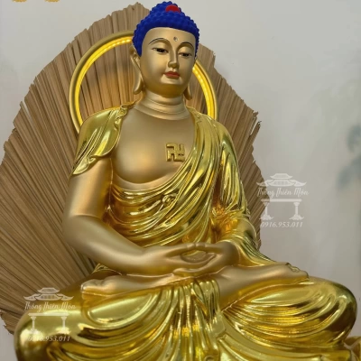 Tượng A Di Đà Phật - 60cm - Mạ vàng, da giả đồng, đá thạch anh Đài Loan cao cấp
