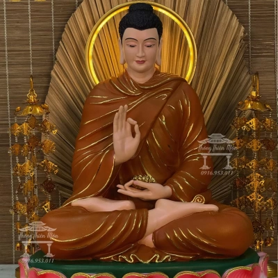 Tôn tượng Đức Phật Ban Phước - Kích thước 70cm - Đế sen 1 tầng, sơn màu theo yêu cầu