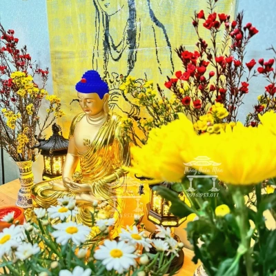 Tượng A Di Đà Phật - 60cm - Mạ vàng, da giả đồng, chất liệu Composite