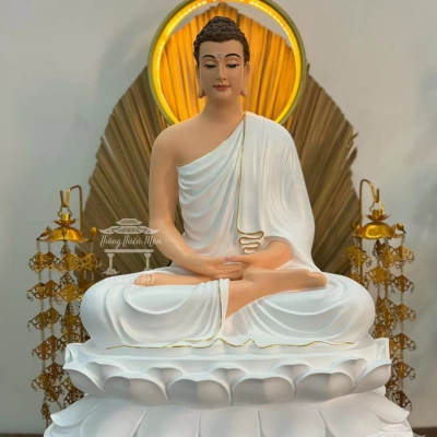 Tượng Bổn Sư Thiền Định, Kích thước 50cm, Sơn màu, Viền vàng