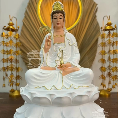 Tôn tượng Quan Thế Âm Bồ Tát - Kích thước 45cm - Sơn màu, viền vàng