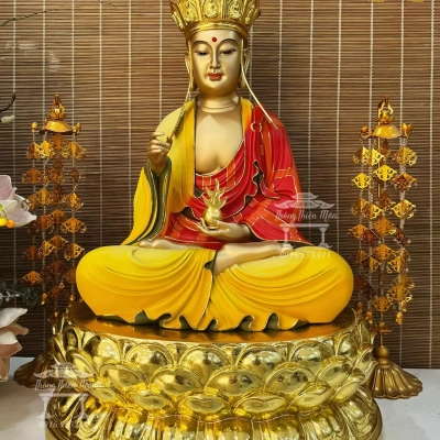 Tôn tượng Địa Tạng Vương Bồ Tát - Kích thước 70cm - Sơn khoáng kết hợp Mạ vàng