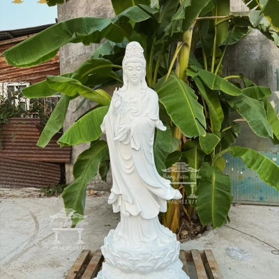 Tôn tượng Quan Thế Âm Bồ Tát - Dáng đứng - Kích thước 170cm - Sơn màu trắng Ngọc trai