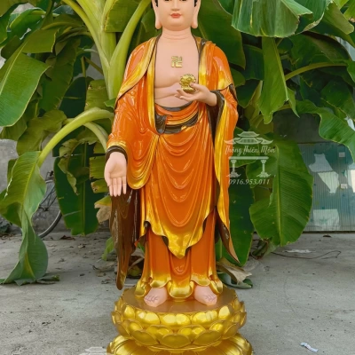 Tượng A Di Đà, Cao 120cm, Sơn khoáng cam