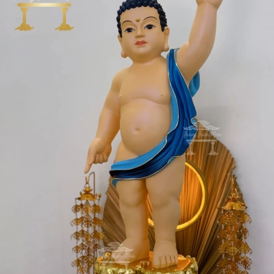 Tượng Đức Phật Sơ Sinh, Kích thước 110cm, Phối màu xanh