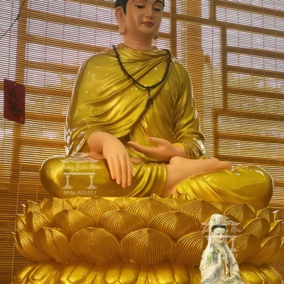 Tượng Bổn Sư Ấn Địa Xúc, kích thước 100cm, màu nhũ vàng